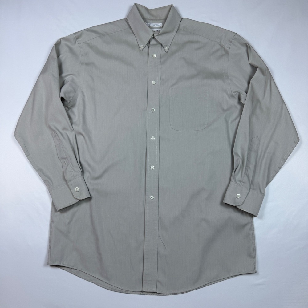 Roundtree & Yorke Dress Shirt Mens 15.5 33 Gray Good Pinpoint Button Down Pocket